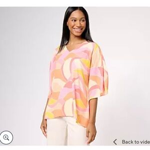 Belle Kim Gravel Poncho Style Breezy Top - Vacation Vibes